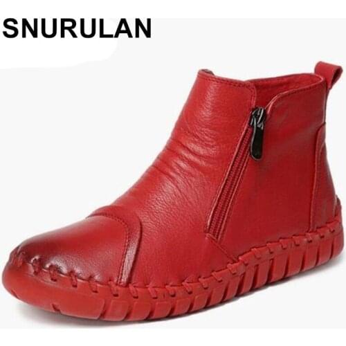 SNURULAN Elegant and comfortable women boots fashion shoes new hand-stitched first layer of leather shoes flat boots women s