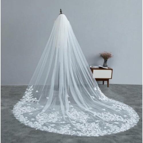 Wedding Veil with Lace Trim Cathedral Veil Lace Long Veil Chapel Bridal Veil Royal Cathedral Wedding Veil Floral Lace Bridal Vei