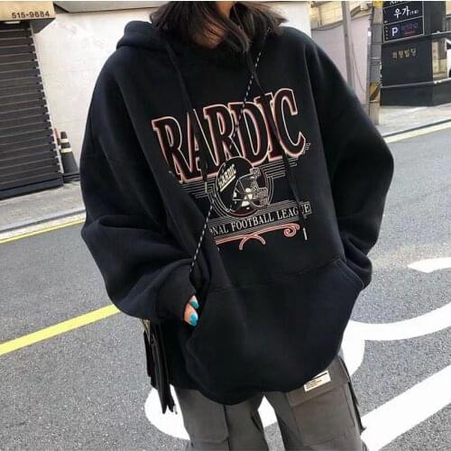 New Plus Velvet Thick Hooded Sweatshirt Womens Autumn Winter New Loose Korean Style Streetwear Women Tops Harajuku Hoodie