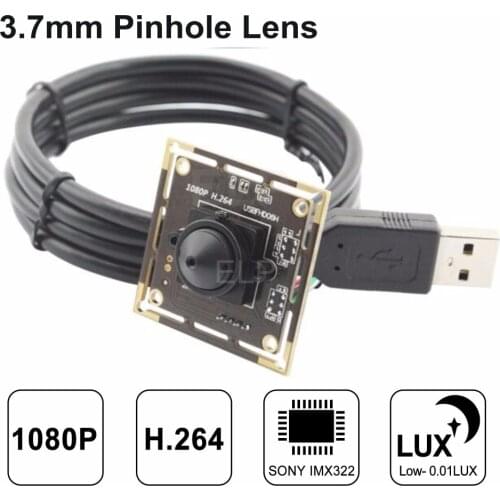 ELP Low illumination Full HD 1080P IMX322 H.264 USB Camera with 3.7mm pinhole lens for Video Conference ELP-USBFHD06H-L37