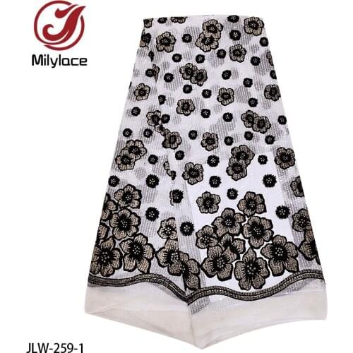 Nigerian Velvet Flock Sequins Lace Fabric High Quality African Lace Fabrics for Wedding Party JLW-259