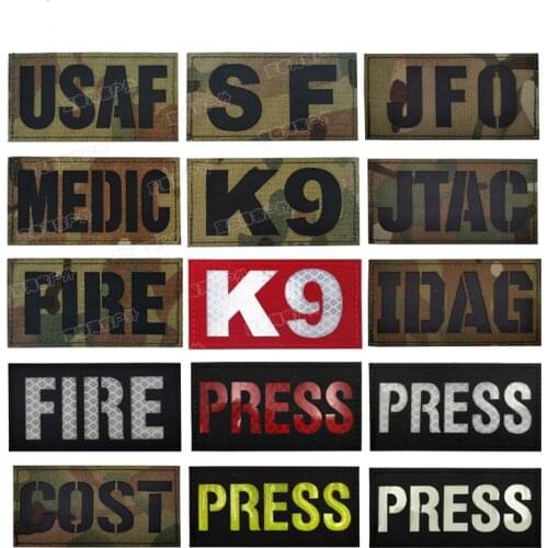 Military SF special force Multicam Infrared IR Patch Reflective K9 K-9 dog MEDIC USAF PRESS Tactical Patch FIRE badge Hook Loop