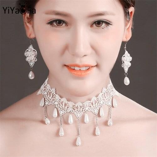 YiYaoFa Handmade Wedding Jewelry Set for Women White Lace Necklace & Pendant / Earring Women Accessories Party Jewelry T024