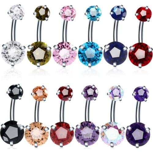 1PC Steel Crystal Zircon Body Jewelry Belly Button Rings Piercing Navel Bars Stud Silver Color Ombligo Nombril Piercings Jewelry