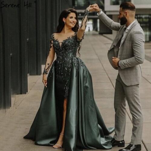 Green O-Neck Luxury Mermaid Evening Dresses 2020 Sequined Sashes With Train Formal Dress Serene Hill DLA70502
