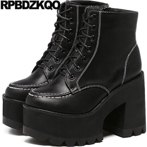 Black Women Ankle Boots 2021 Round Toe Extreme Chunky Fetish Booties Waterproof Shoes Sexy Cheap High Heel Platform Fall Size 34