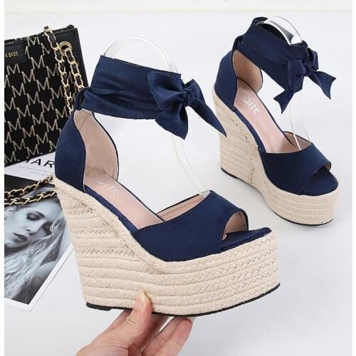 High-heeled Sandals for Women New Cross-tied Butterfly Knot Open Toe Platform High Heel Wedge Shoes Roman Height Increasing