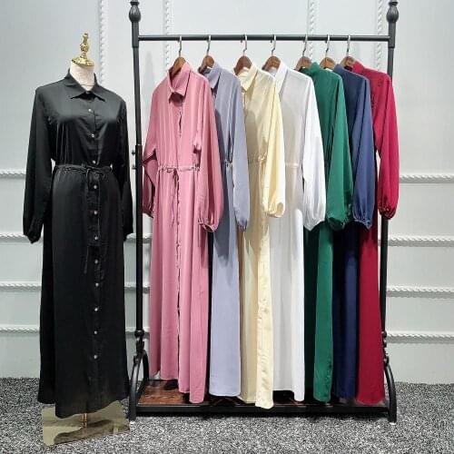 Abaya Dubai Women Solid Color Maxi Shirt Dress Muslim Jilbab Turkish Kaftan Buttons Long Party Gown Islamic Clothing Robe Abayas