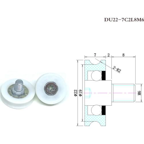 OD 22mm 2mm Mounting Clearance U Slot Groove Guide Roller DU22-C2L8W7M6 POM 22x7xM6 Drawer Round Track Wheel