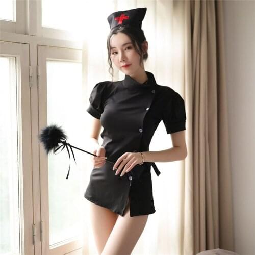 2020 Black Sexy Lingerie Roleplay Fancy Hot Bedroom Nurse Costume Nurse Outfit Dress Sexy Costumes Nightwear Mini Dress