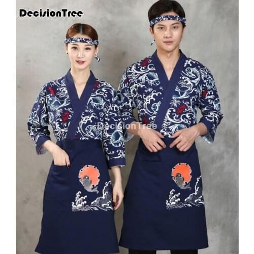 2021 unisex japanese korea style medium sleeve cook uniform kimono waiter work wear chef sushi restaurant overalls