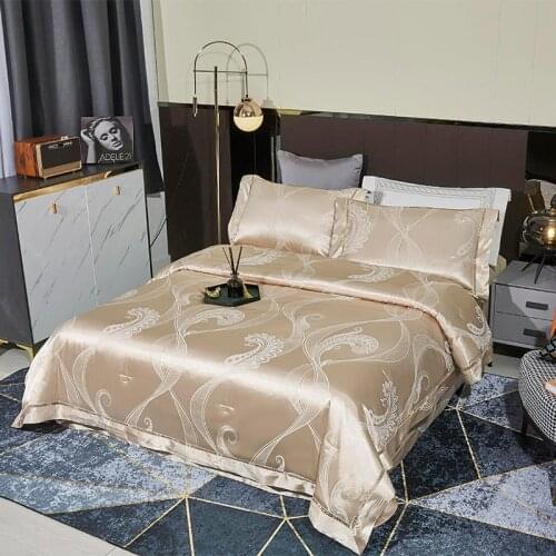 4Pcs Satin Cotton Quilted Bedspread Coverlet Jacquard Cotton Bed Cover for Summer Quilt include 1Bedspread bed sheet 2pillowcase