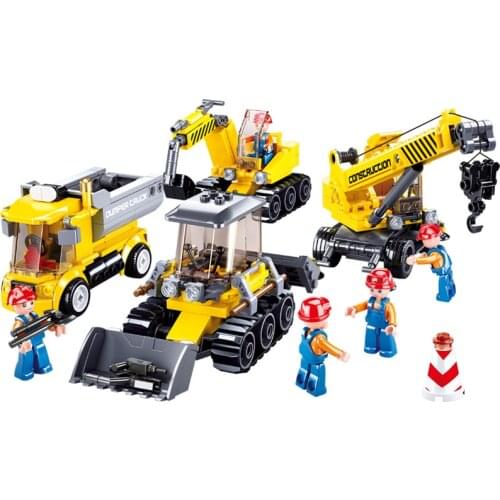 465Pcs SLuban Building Blocks 0810 Crane Excavator Forklift Assembly Model Assembly and Insertion Toy Gifts
