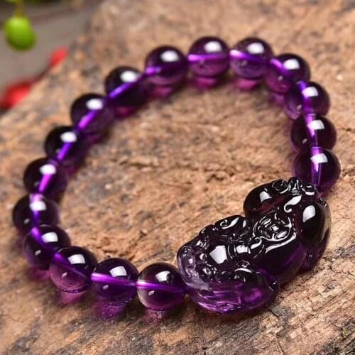 Natural Purple Amethyst Quartz Gemstone 10mm 8mm 9mm Round Beads Pi Xiu Shape Bracelet Women Men Crystal Fashion Hot AAAAA
