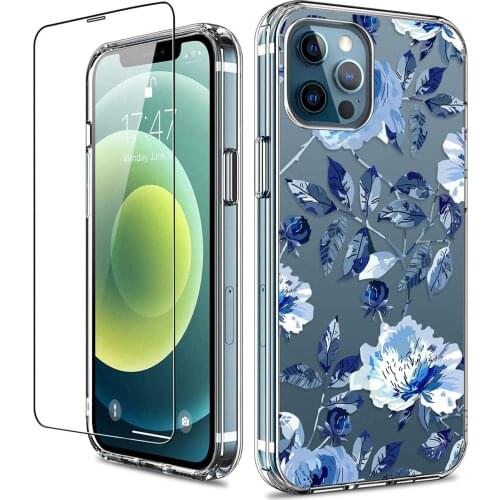 TPU Phone Case For IPhone 12 Pro Max Case With Screen Protector For IPhone 12 Mini Clear Protective Floral Phone Protective Case