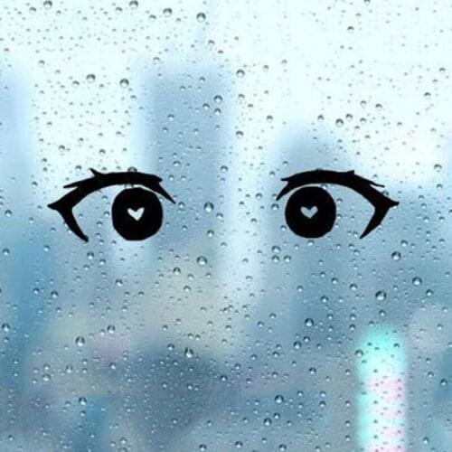 Black/Sliver Kawaii Cartoon Anime Eyes Car Sticker Small/Big Size Removable Waterproof Window Body Decal S1323