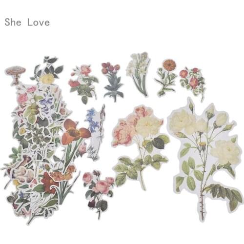 Chzimade 42pcs Colorful Flower Plant Adhesive Stickers DIY Scrapbook Embellishments Paper
