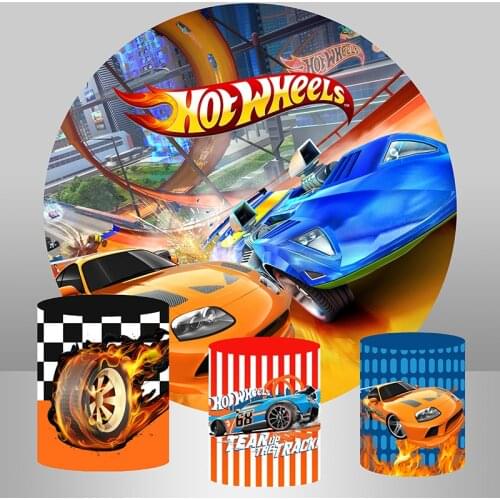 Sensfun Hot Wheels Party Background for Round Racing Boy 1st Birthday Circle Backdrop Photo Booth Props Cake Table Decoration