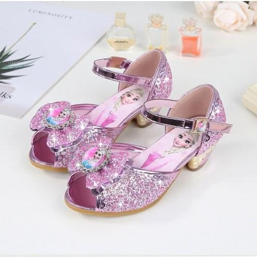 Disney Brand Girls Sandals Frozen Princess Shoes Little Girls Crystal Shoes Children High Heels Elsa Shoes