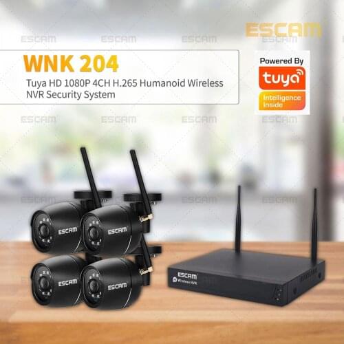 ESCAM WNK204 4CH 1080P Wireless WIFI NVR Kit Support Tuya AI Humanoid Motion Detection 2MP IP Camera