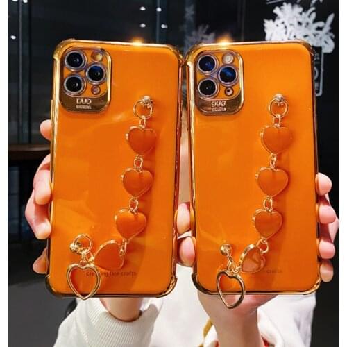 Smooth Heart Bracelet Phone Case for iPhone 12 11 Pro Max 12 Mini Luxury Plated Gold Case for iPhone XS Max SE 8 7 6 Plus XR X