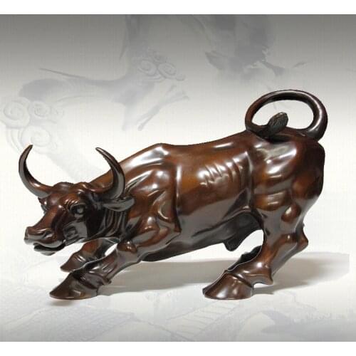 GOOD LUCK--2020 HOME COMPANY BUSINESS DECORATIVE STOCK MARKET BULL WALL STREET BULL BRONZE STATUE MASCOT # HOME ART LARGE