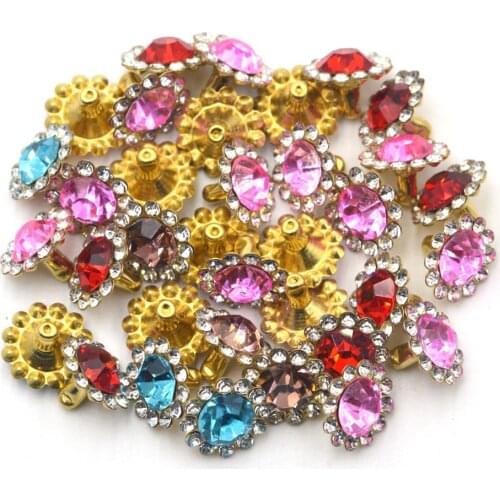 KALASO 30pcs Glass Crystal Double Cap Rivet Stud Collision Nail Leathercraft Shoe Bag Belt Handicrafts Garment Bracelet 8.3*11mm