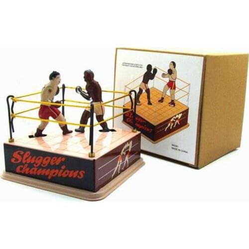 Classic Vintage Tin Toy Boxing Ring Wrestling Boxers with Wind-Up Key Adults Novelty Retro Style Gift