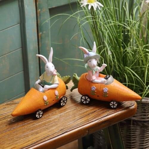 2Pcs Cute Carrot Bunny Couple Decor Rabbit Animal Resin Miniature Figurines Landscape Fairy Garden Gifts Room Home Decoration