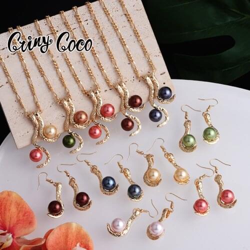Cring Coco Hawaiian Pearl Jewelry Sets Fashion Colorful Pearls Pendants Drop Earrings Necklaces Set for Women 2021 Party Wedding