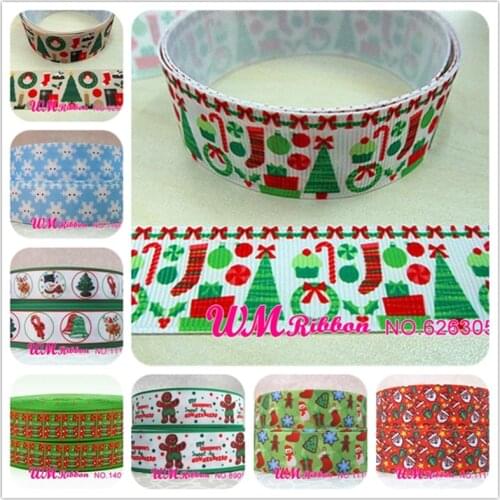Q&N ribbon 1inch 25mm Christmas tree stocking Printed grosgrain ribbon 50yds/roll free shipping for hair bow hair tie