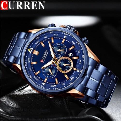CURREN Man WristWatch Waterproof Chronograph Men Watch Military Top Brand Luxury Blue New Stainless Steel Sport Male Clock 8399