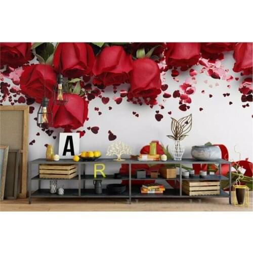 Wallpaper for walls 3 d Fashion advanced big mural big red rose 3D ring TV background wall papel de parede wall paper