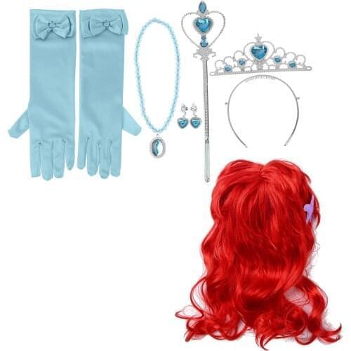 Oyolan Girls Princess Dress up Accessories Headgear Synthetic Hair Headband Magic Wand Gloves Hair Wigs Sets Photography Prop