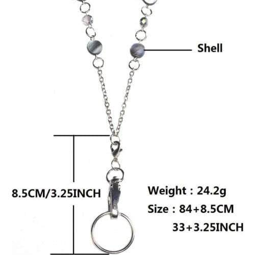 Natural Abalone Shell ID Necklaces ID Balled Beads Lanyards for Keys Retractable Badge Holder Stainless Steel Chain C1FE