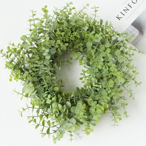 Plastic Wall Hang Artificial Eucalyptus leaf Garland Faux Plant Rattan ball Door Floral Wreath Wedding Home Furniture Decor