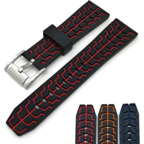 Double Color Silicone Men Sport Watchband 20mm 22mm 24mm Diving Waterproof Replacement Band Strap Blue Black Watch Accessories