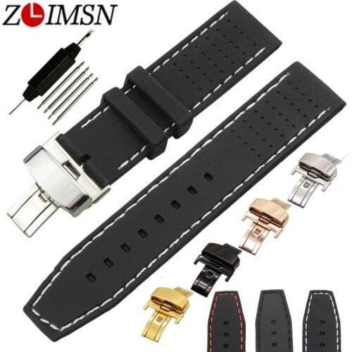 ZLIMSN 22mm Watchband Deployment Butterfly Clasp Sport Waterproof Diving Silicone Rubber Watch Strap Relojes Hombre 2017