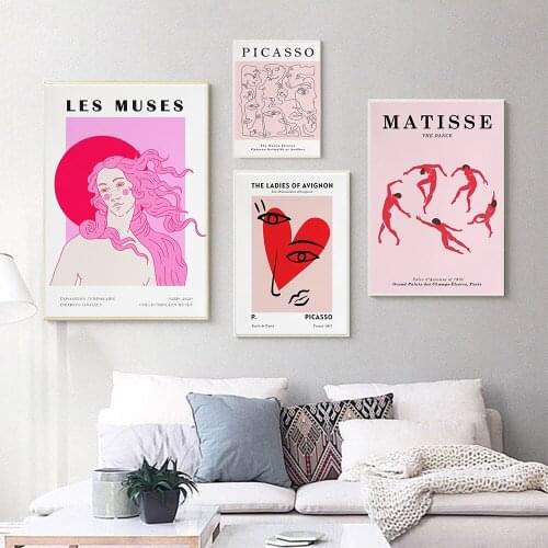 Nordic Exhibition Wall Art Canvas Painting Picasso Matisse Venus Pink Prints Abstract Kiss Dance Posters Minimal Bedroom Decor