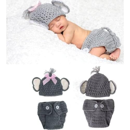 Newborn Baby Elephant Knit Crochet Infant Baby Hat Costume Baby Girls Boys Photo Photography Prop Outfits