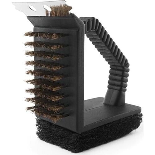 Outdoor barbecue tool cleaning brush wild BBQ oven three-in-one angle copper wire brush