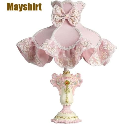 European Pink Princess Table Lamps Bedside Modern Girls Desk Lamp Bedroom Stand Light Wedding Home Decor Led Nightstand Fixtures