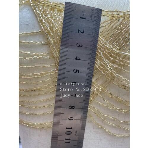 Stock 10piece/bag 30 cm gold lace beaded neckline fringe used for dress dress wedding dress decoration YM156