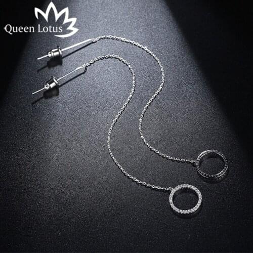 Queen Lotus 2018 Crystal Long Earrings for Women Hollow Round Drop Earrings Jewelry Ear Line High Quality Cubic Zircon Earrings