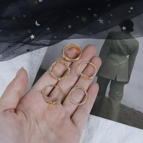 5pcs New Temperament Chain Ring Female Geometric Love Metal Punk Joint Ring Set 5-piece Simple Jewelry 2021 New Engagement Ring