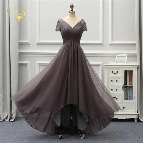 Jeanne Love Luxury Evening Dress New Arrival Front Short Long Back Short Sleeves Party Robe De Soiree Vestido De Festa OL5232