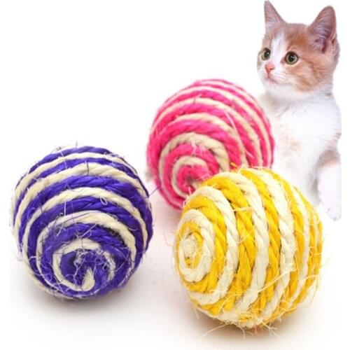 1 Pet Cat Toy Sisal Rope Weave Ball Interactive Kitten Teaser Playing Chewing Scratch Catching Supplies Pupply Dog Handmade Bell