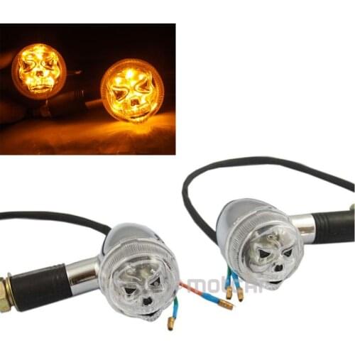 1pair Motorcycle Silver Universal Motorcycle Skull Skeleton Amber Turn Signal Light Indicators Lamp For Harley Street Bike
