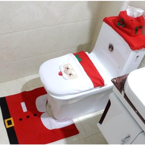 10Sets Toilet Foot Pad Seat Cover Cap Christmas Decorations Santa Toilet Seat Cover and Rug Bathroom Accessory Santa Claus