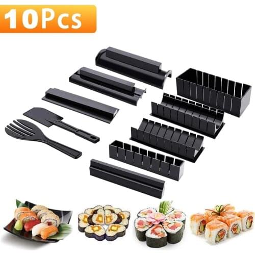 10pcs/set Sushi Maker Roller Rice Mold DIY Sushi Making Tools Sushi Roll Mould Multifunctional Kitchen Cooking Tools